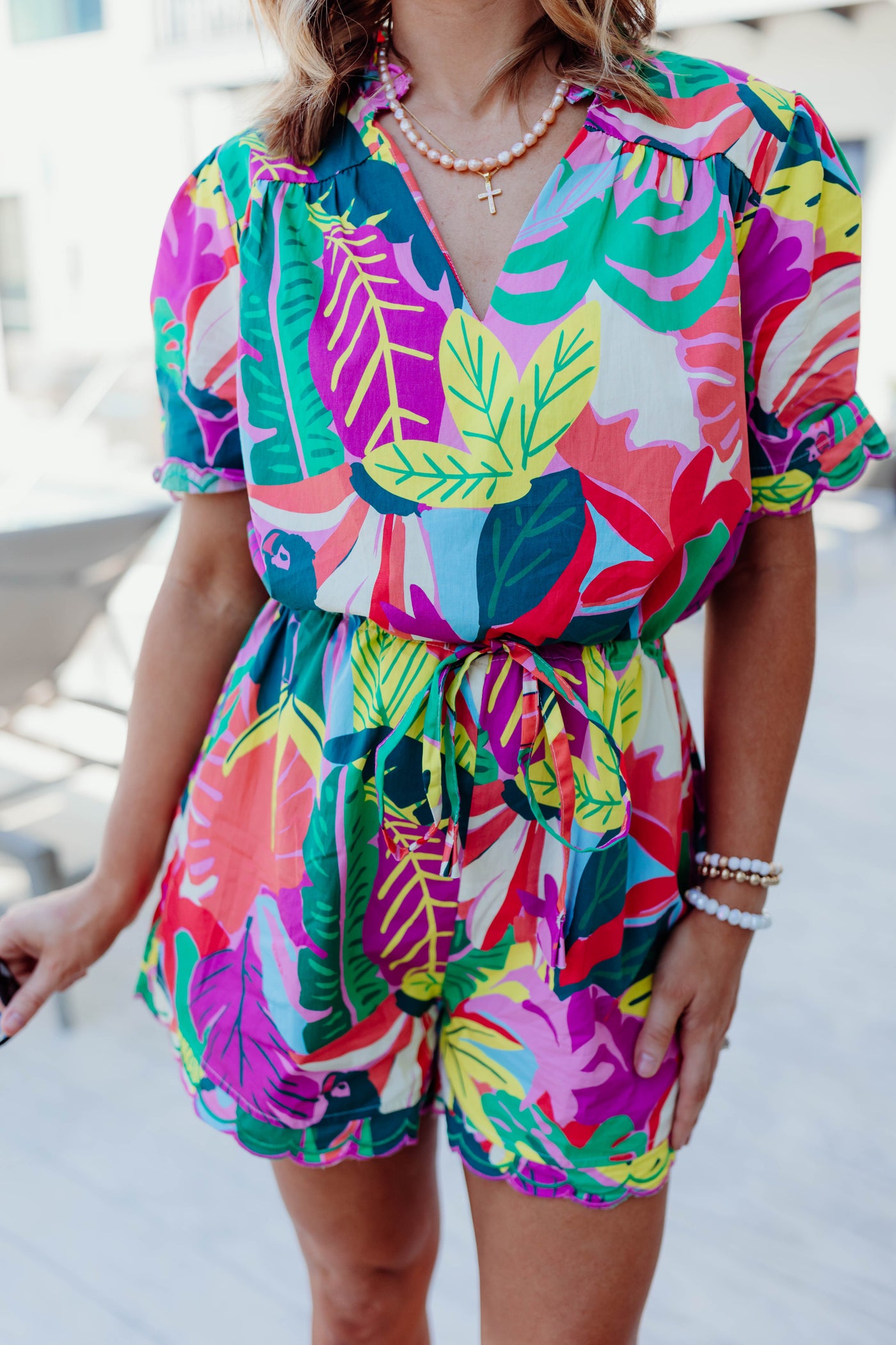 Karlie Multi Birds Of Paradise Poplin V-Neck Playsuit