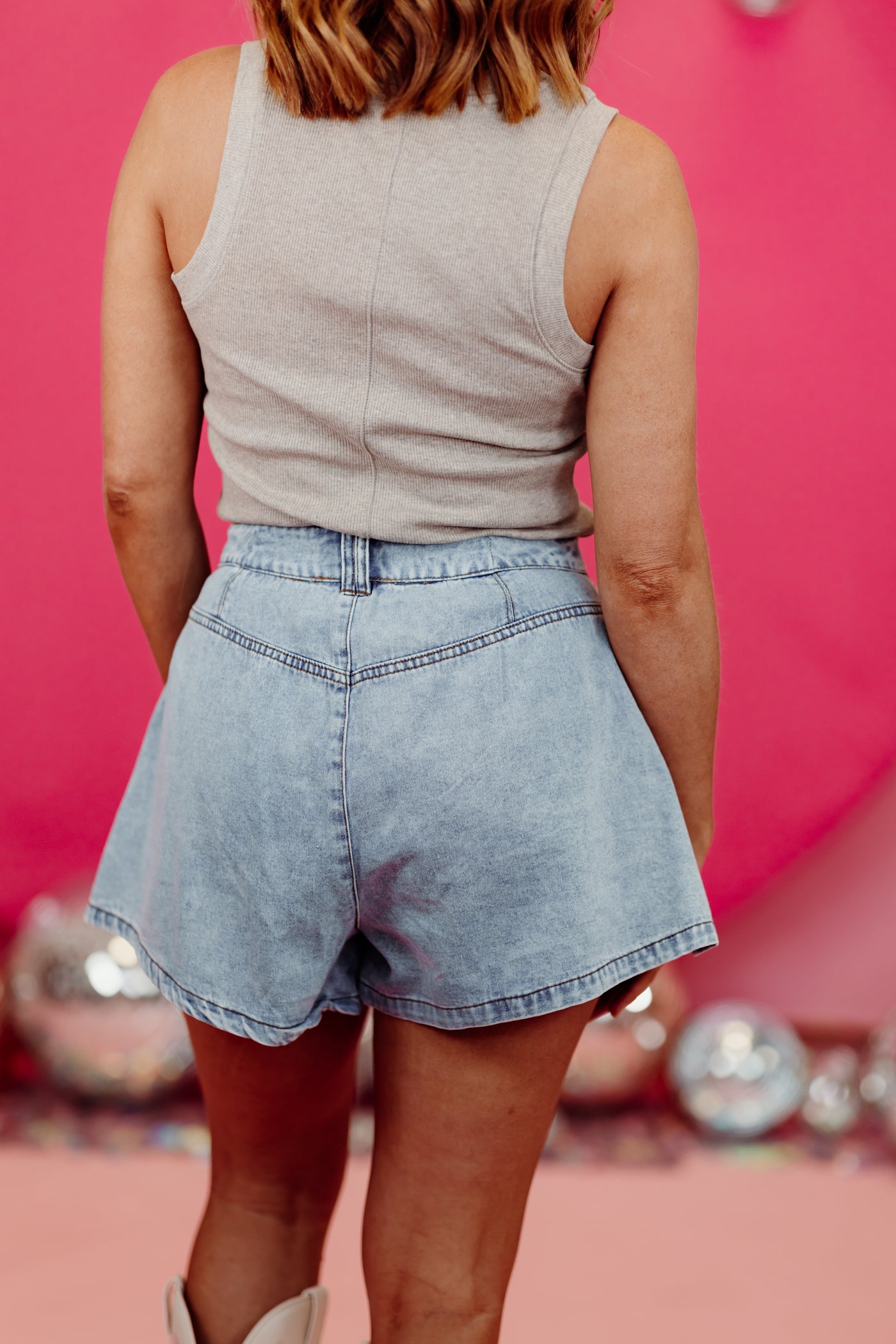 Light Denim Retro Flare Shorts