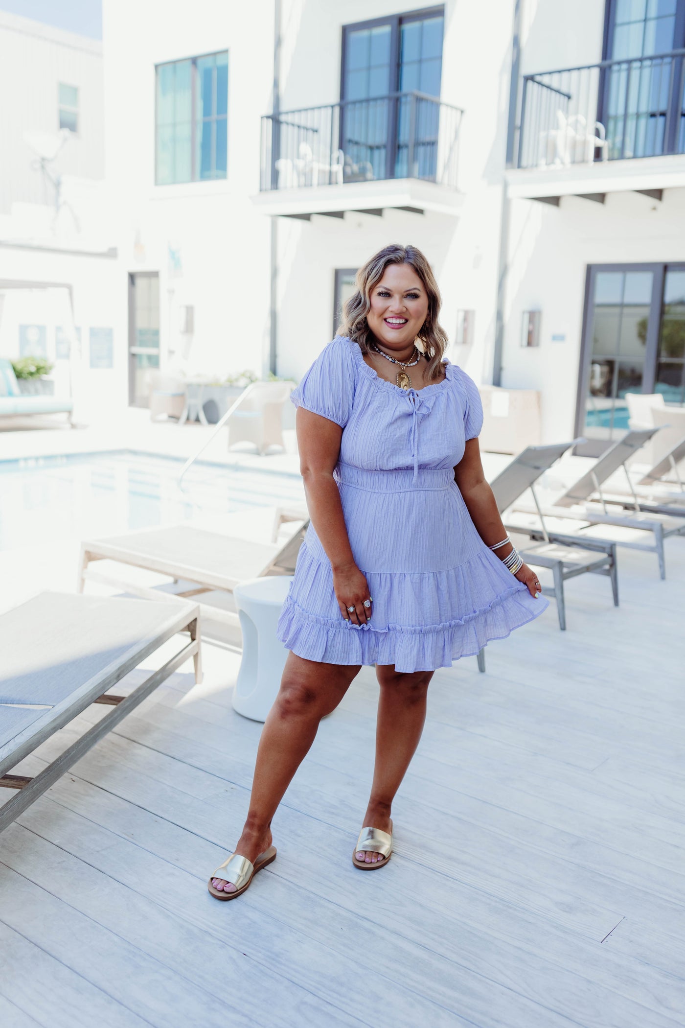 Lavender Puff Sleeve Tie Detail Dress