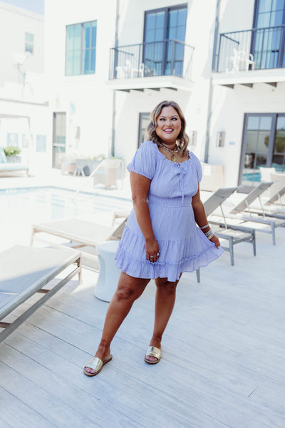 Lavender Puff Sleeve Tie Detail Dress