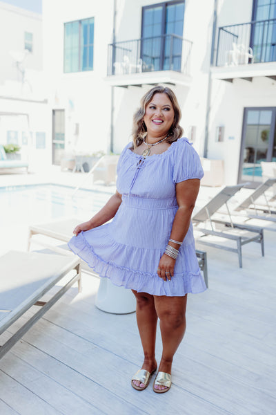 Lavender Puff Sleeve Tie Detail Dress