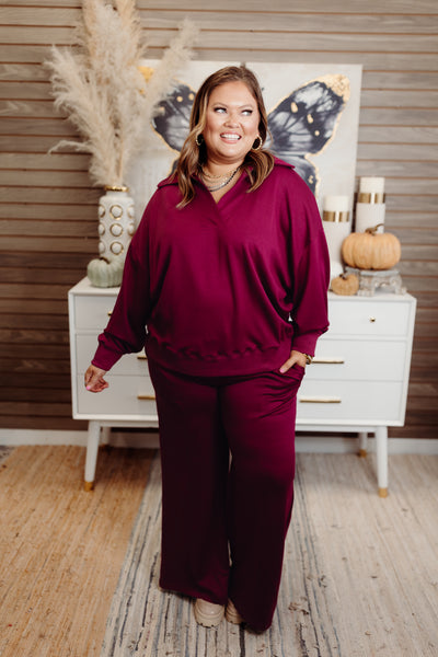 Merlot Butter Soft Notch Neck Pullover and Pant Set