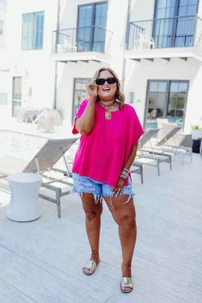 Hot Pink Textured Relaxed Fit Sweater Top