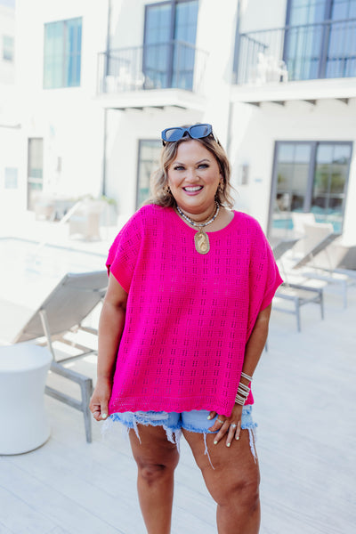 Hot Pink Textured Relaxed Fit Sweater Top