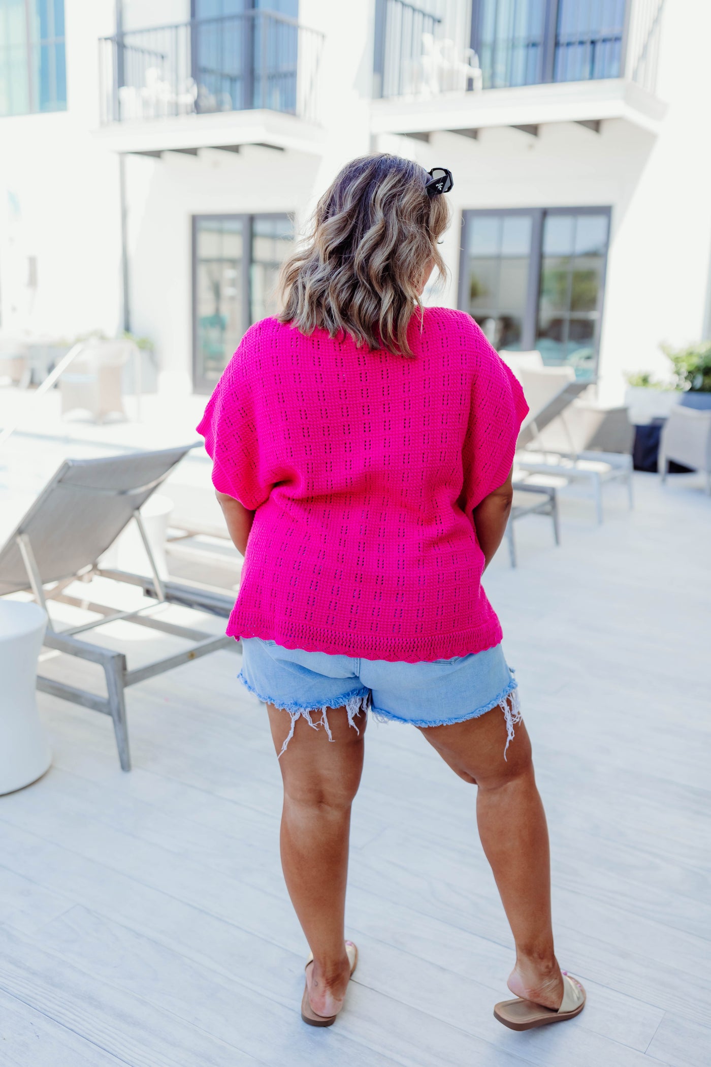 Hot Pink Textured Relaxed Fit Sweater Top