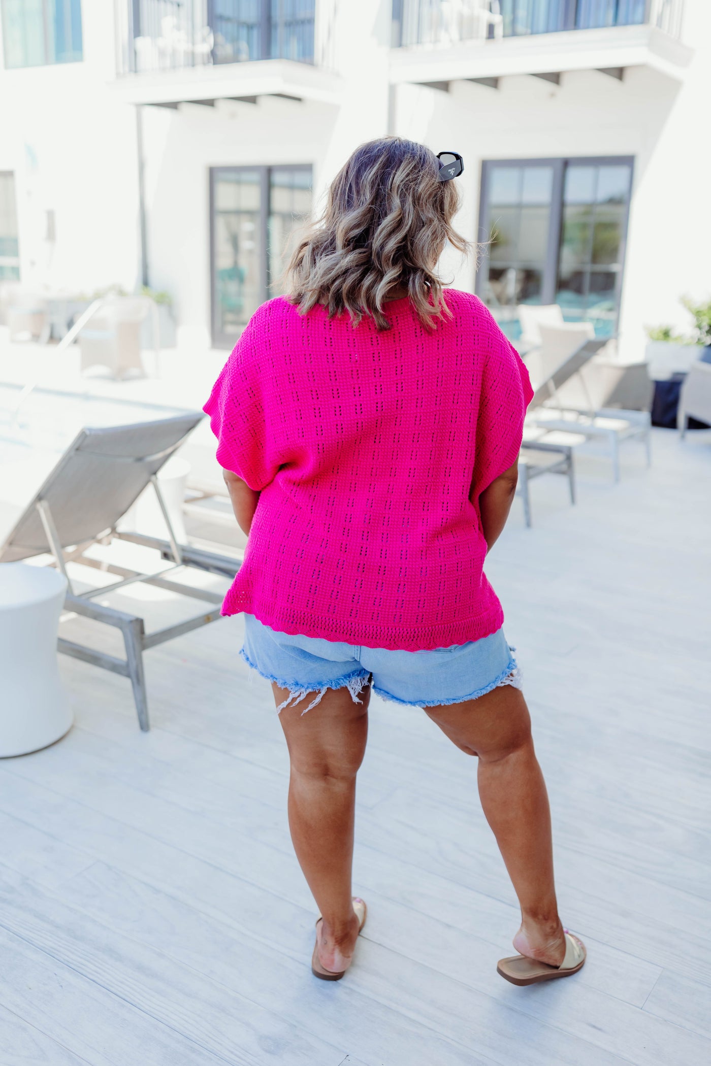 Hot Pink Textured Relaxed Fit Sweater Top