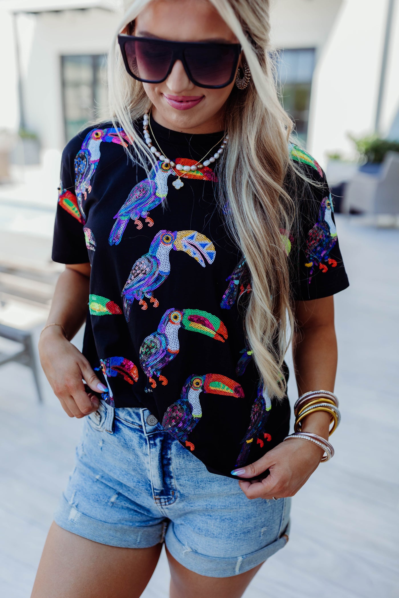 Queen of Sparkles Black Scattered Toucan Tee