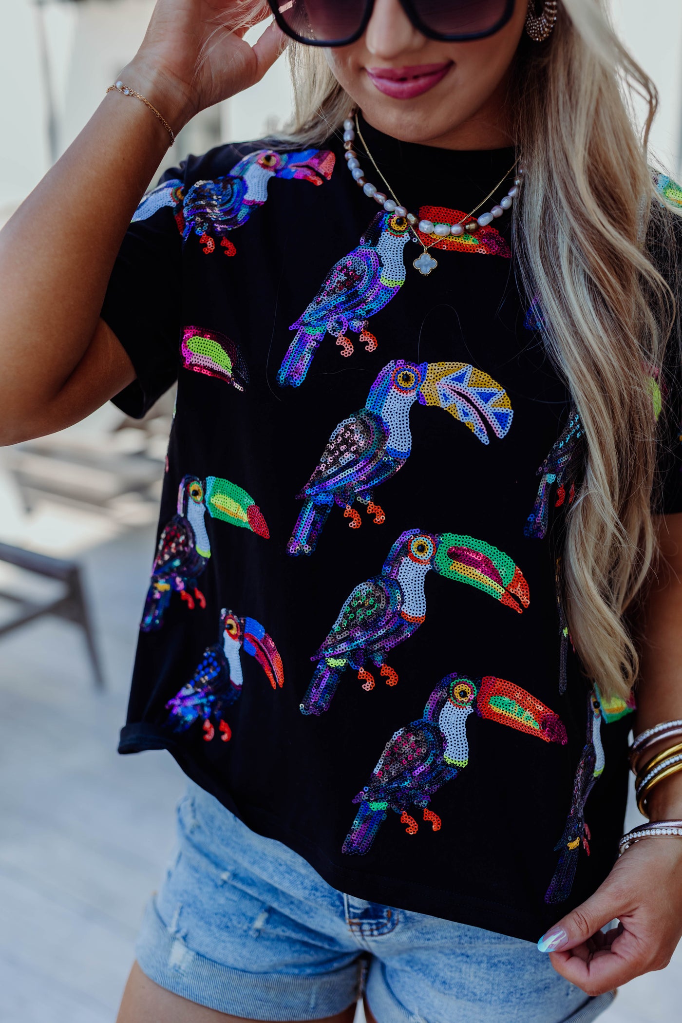 Queen of Sparkles Black Scattered Toucan Tee