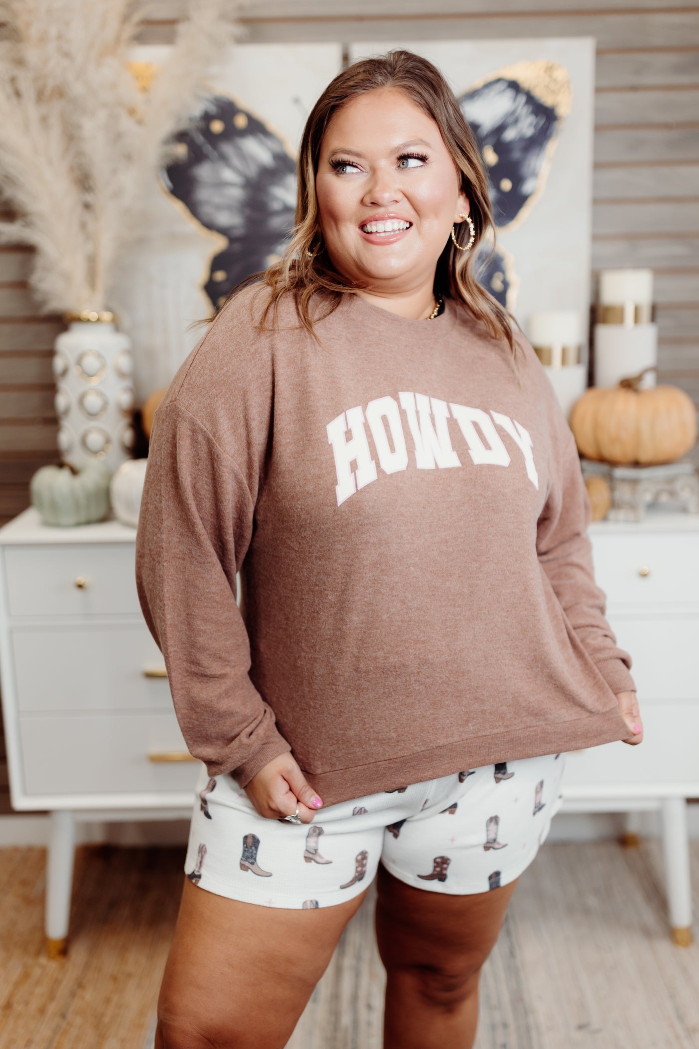 Z Supply Howdy Long Sleeve Top and Boot Short Set