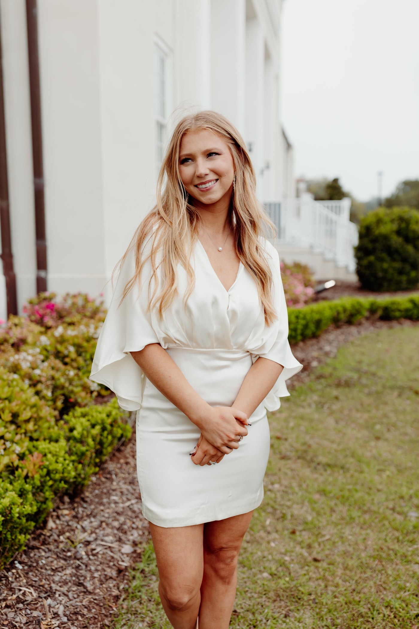 Creamy White Kimono Sleeve Fitted Dress