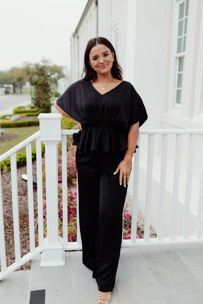 Black V-Neck Ruffle Jumpsuit