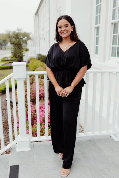 Black V-Neck Ruffle Jumpsuit