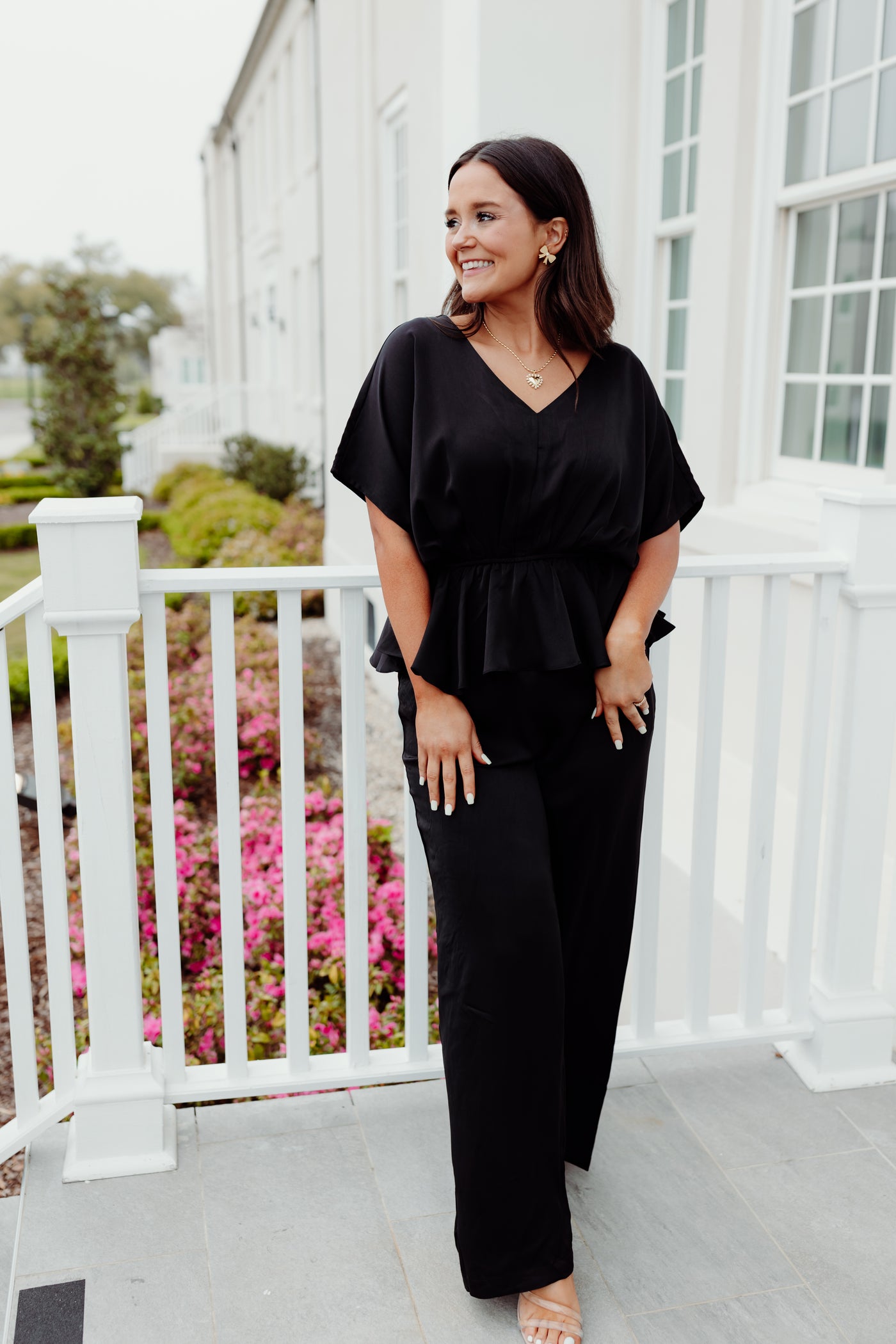 Black V-Neck Ruffle Jumpsuit