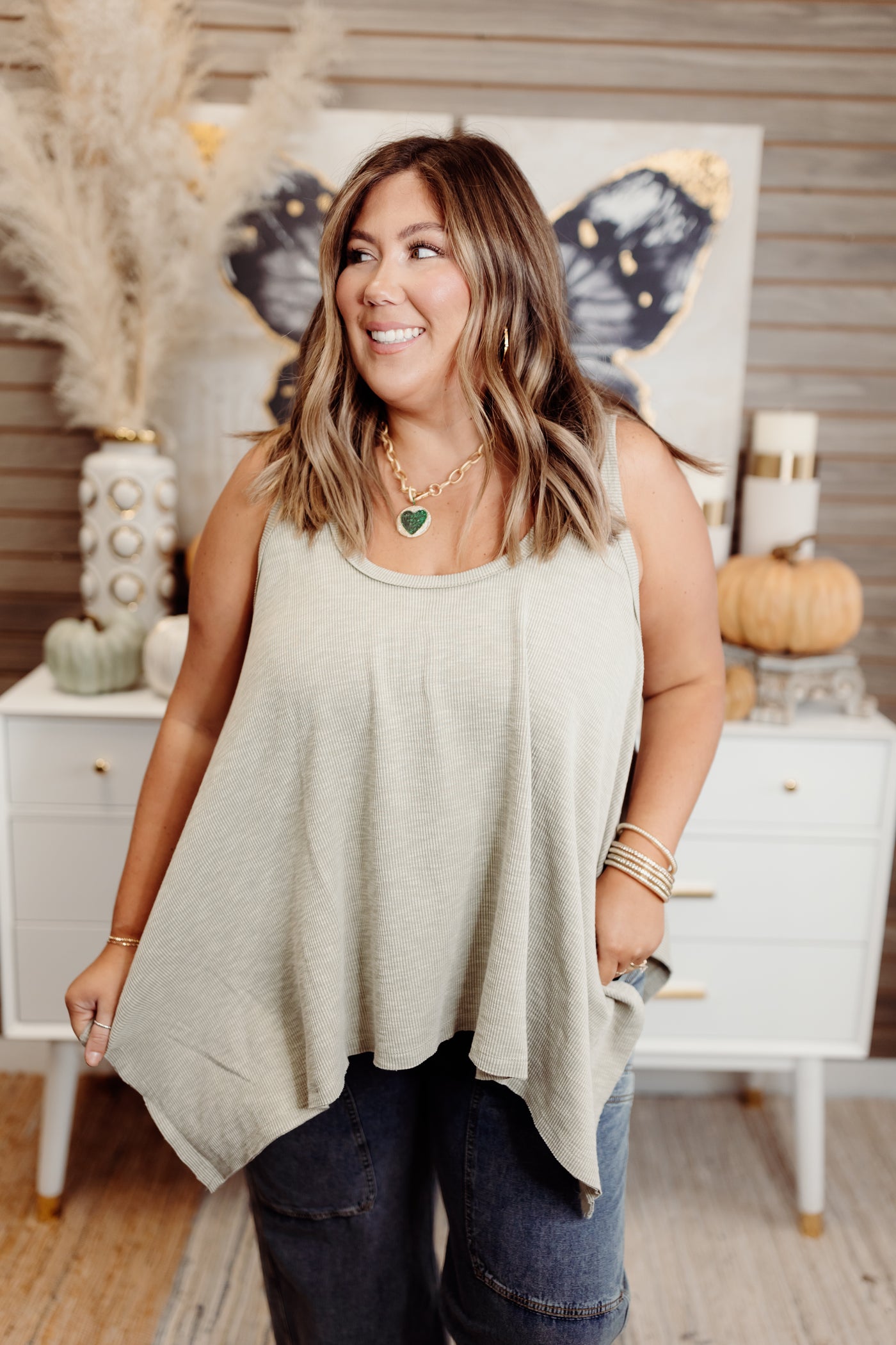 Sage Oversized Scoop Neck Tank