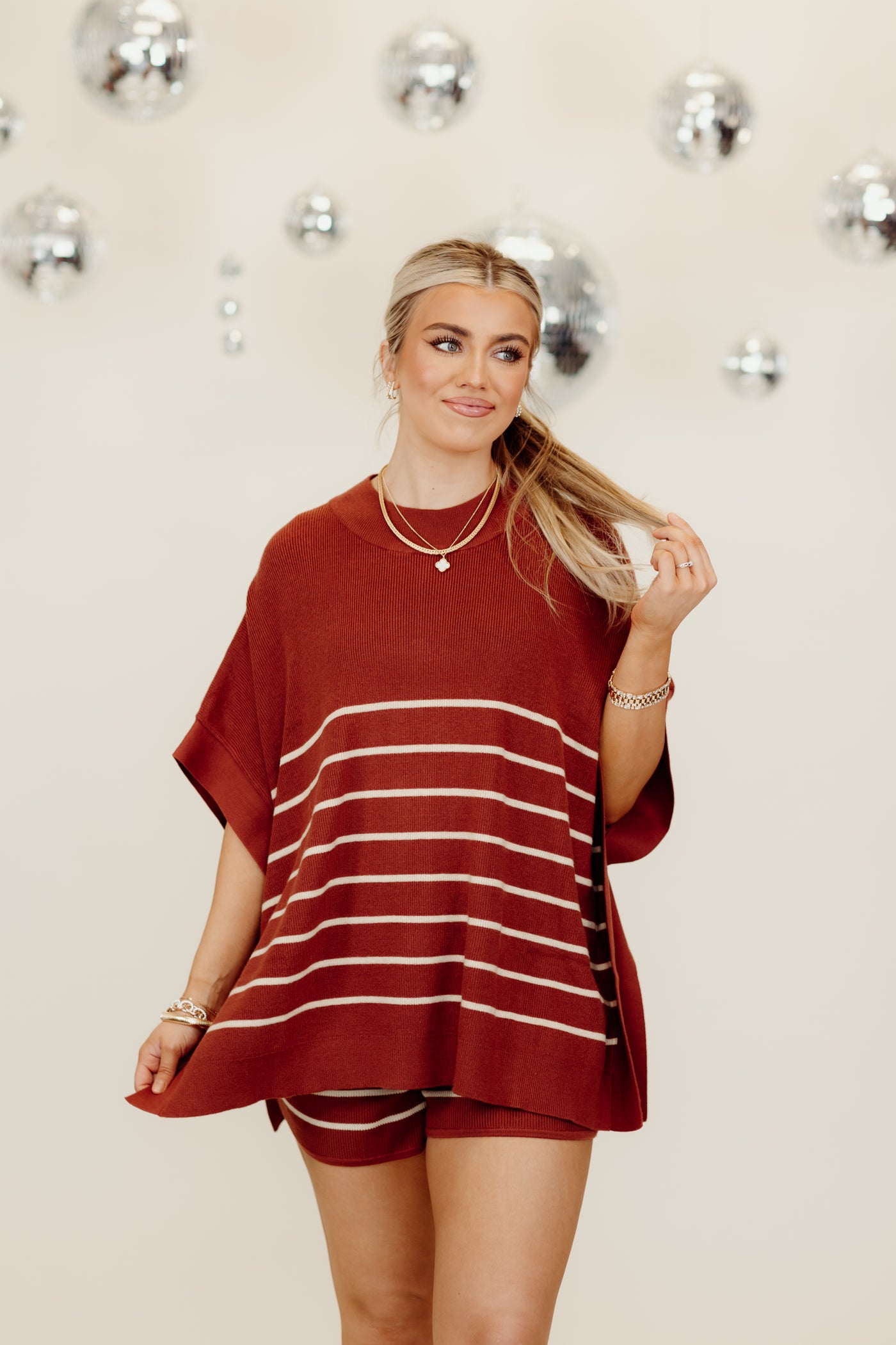 Rust Striped Oversized Top and Short Set