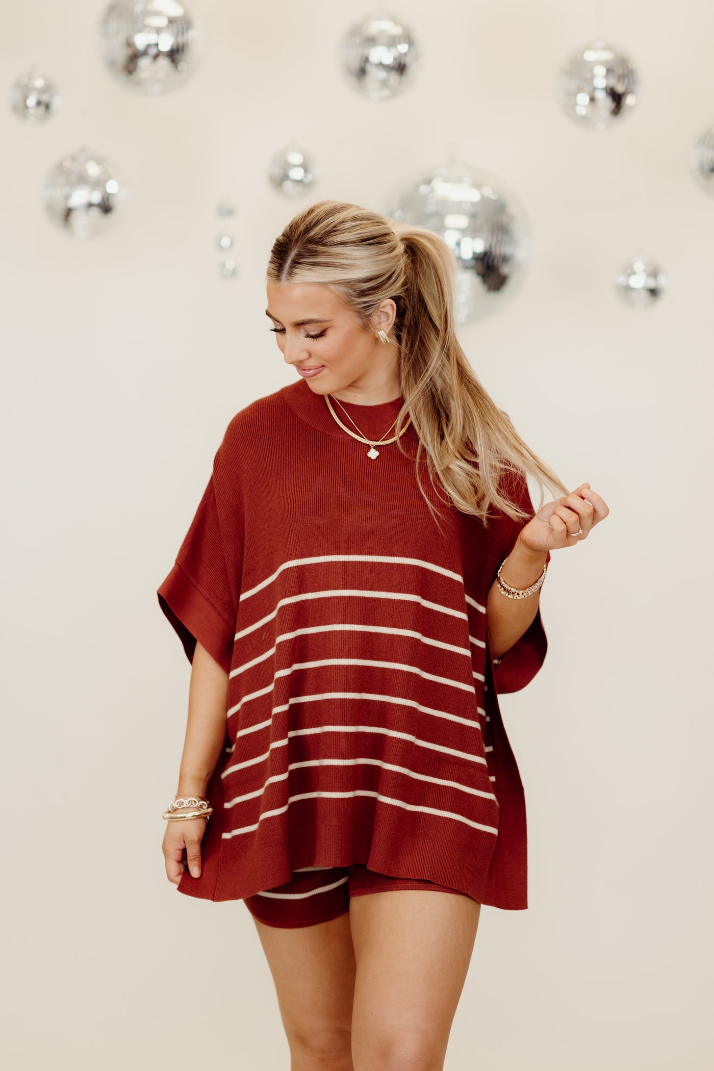 Rust Striped Oversized Top and Short Set