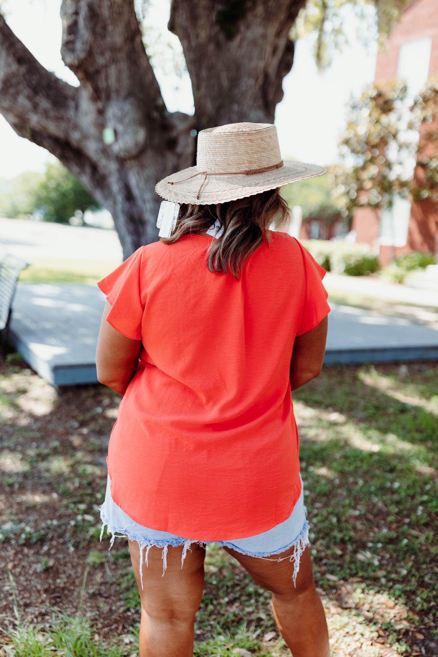 Orange Flutter Sleeve Loose Fit Blouse