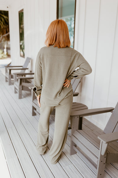 Olive Green Button Down Top and Pant Set