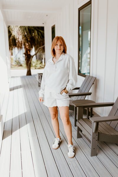 Heather White Scallop Pullover and Short Set