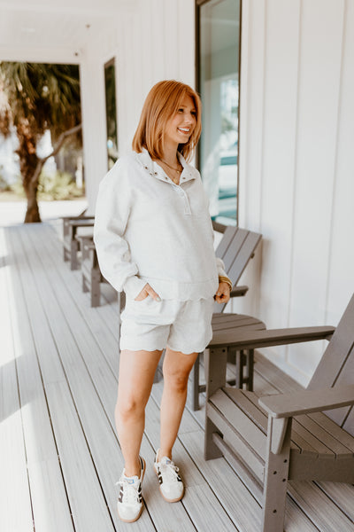 Heather White Scallop Pullover and Short Set