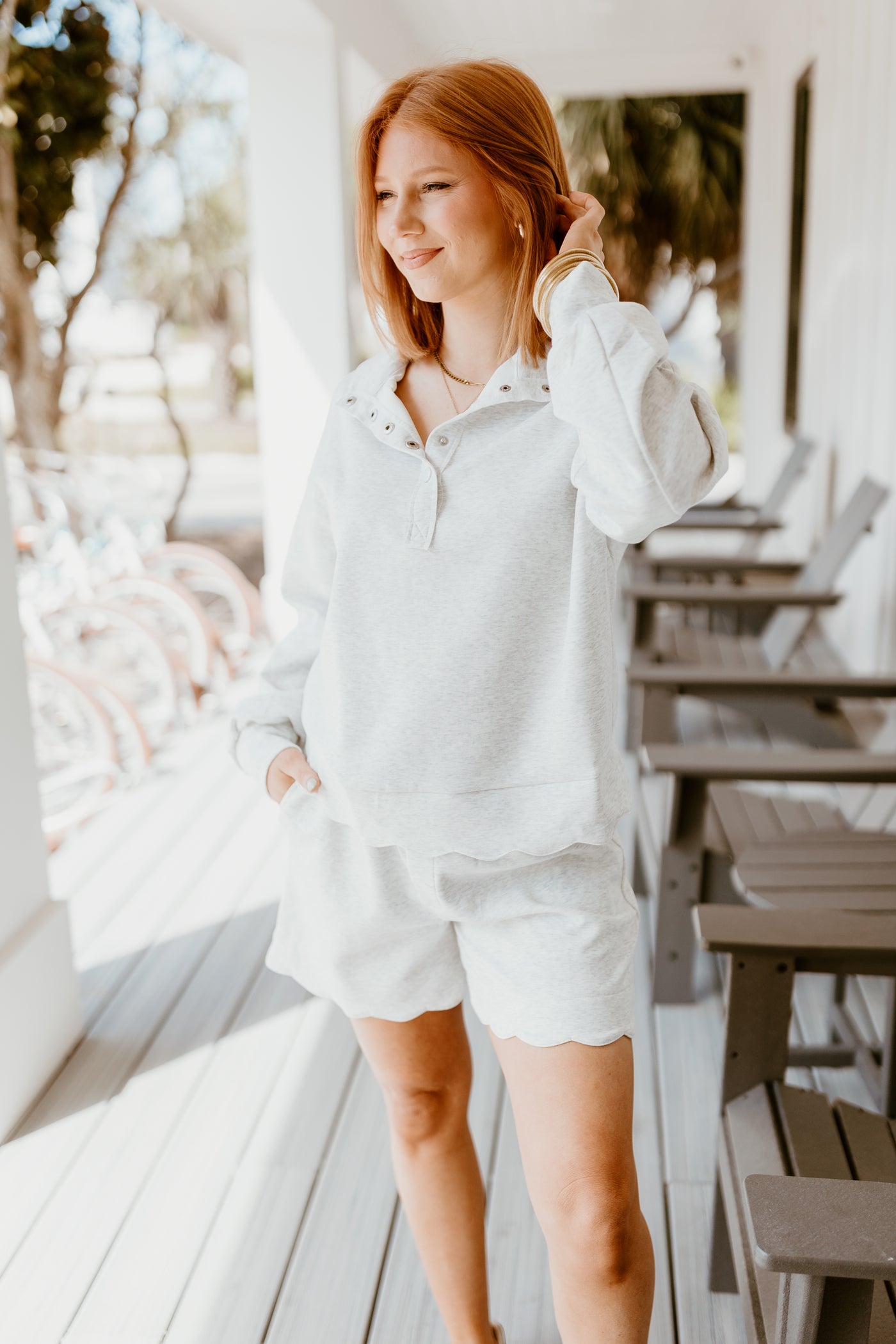 Heather White Scallop Pullover and Short Set