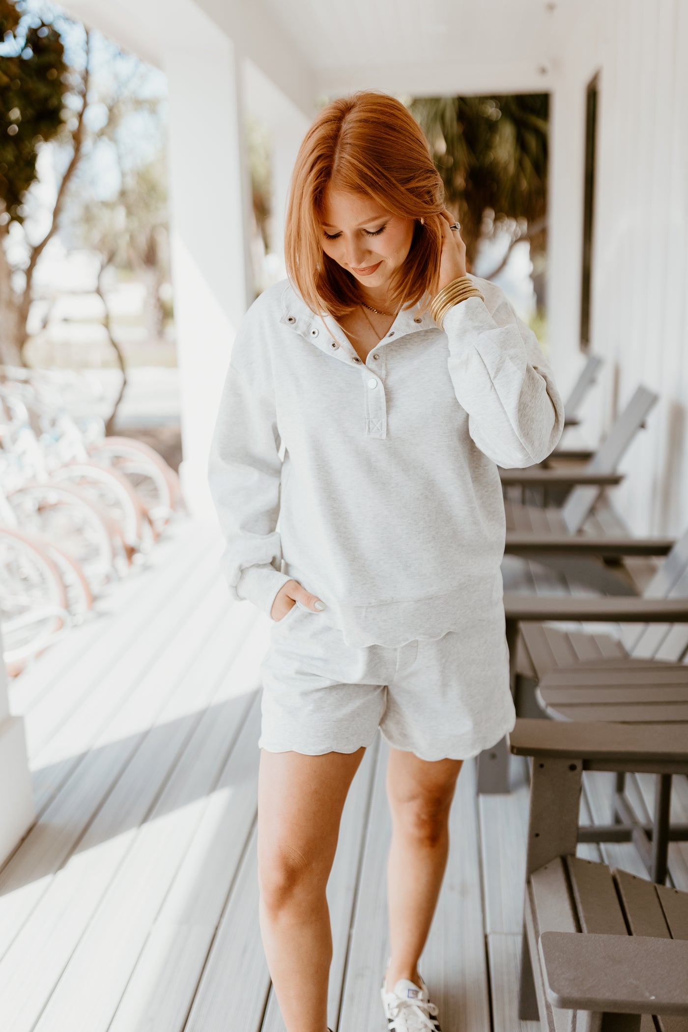 Heather White Scallop Pullover and Short Set