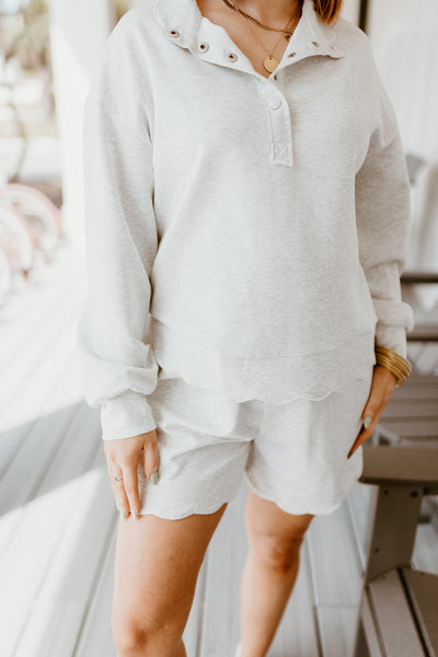 Heather White Scallop Pullover and Short Set