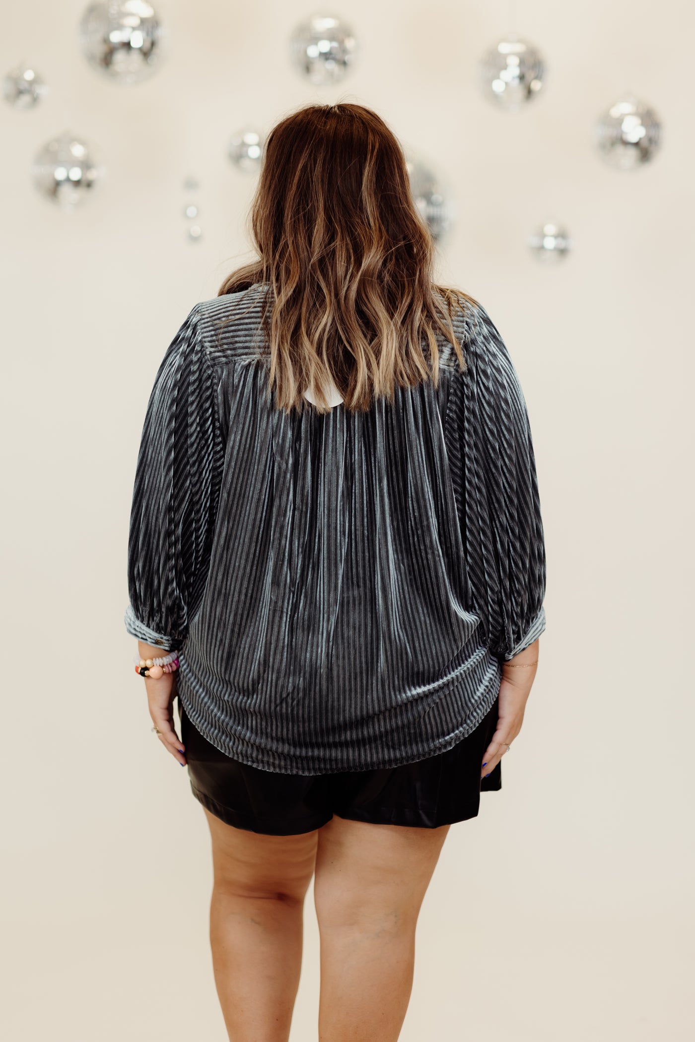 Gunmetal Notch Neck Velvet Button Down Top