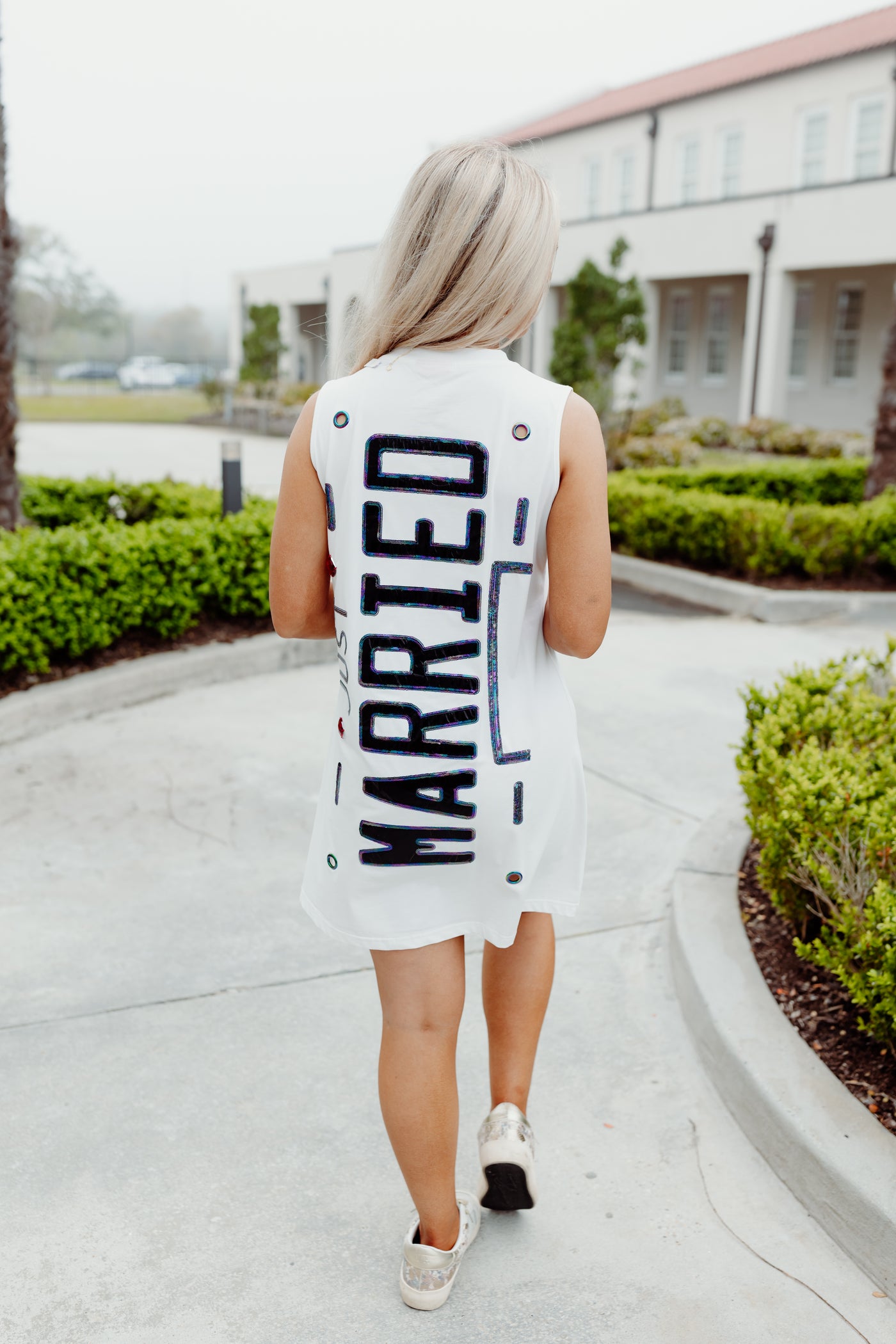 Queen Of Sparkles White Just Married Tank Dress
