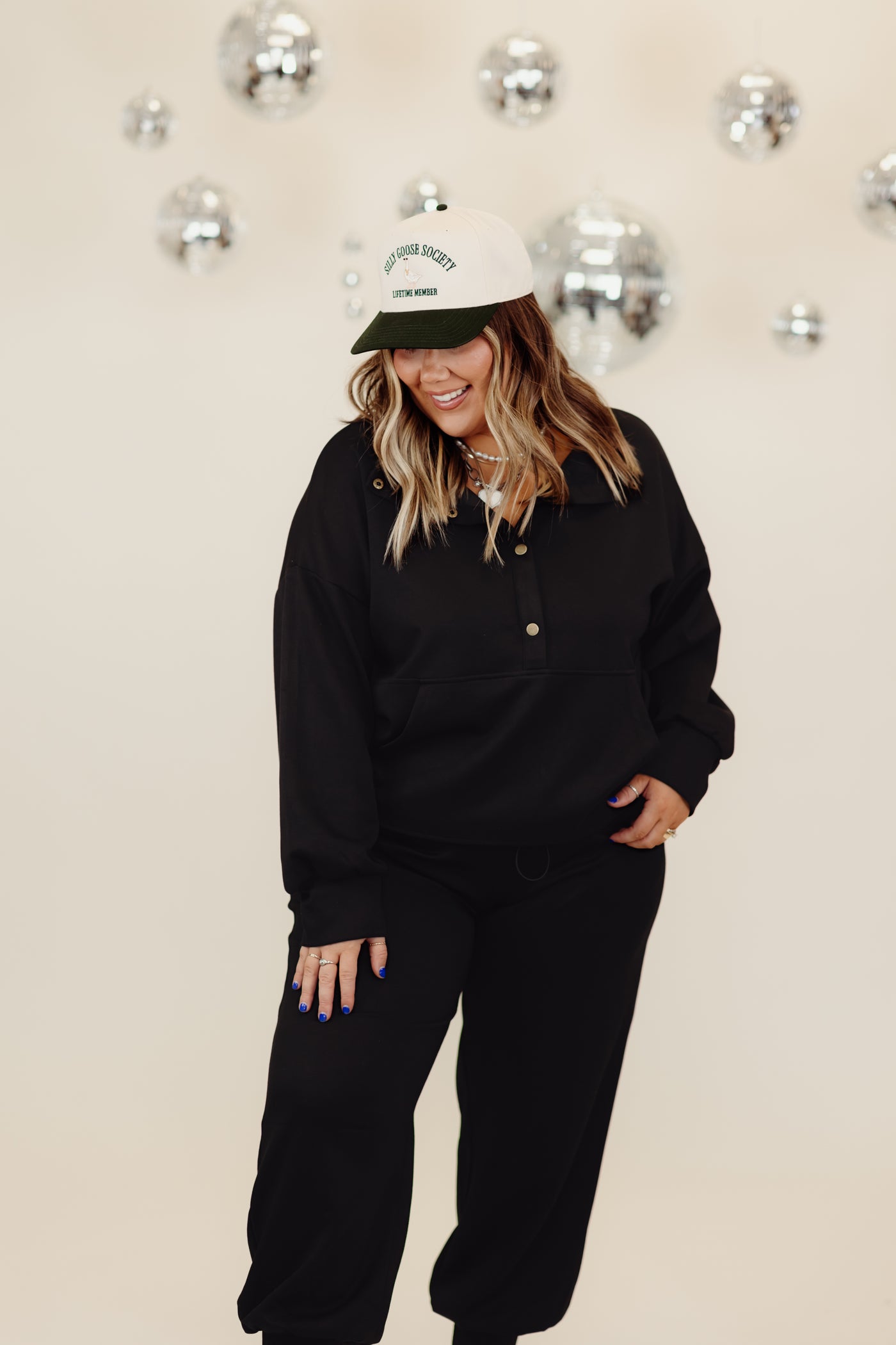 Black Long Sleeve Half Button Pullover and Jogger Set