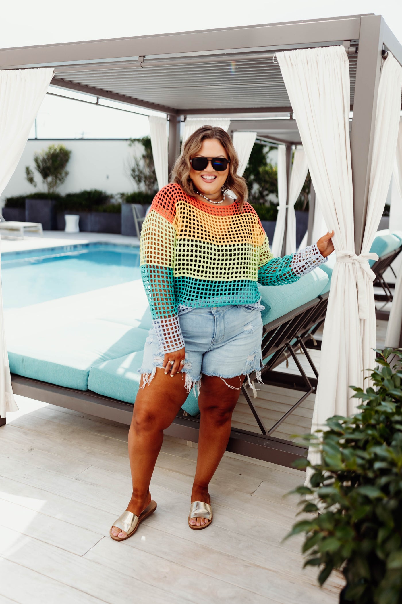 Multicolor Striped Crochet Pullover