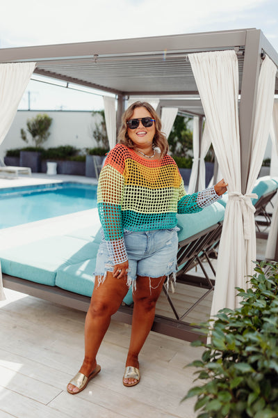 Multicolor Striped Crochet Pullover