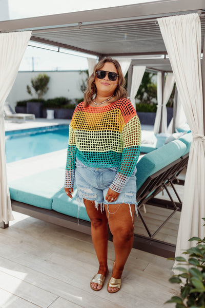 Multicolor Striped Crochet Pullover