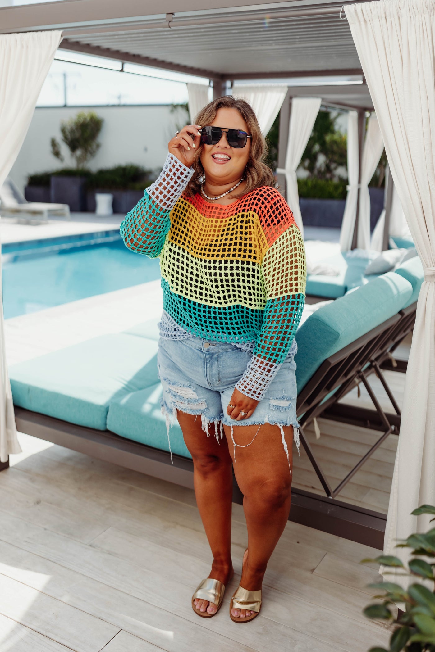 Multicolor Striped Crochet Pullover