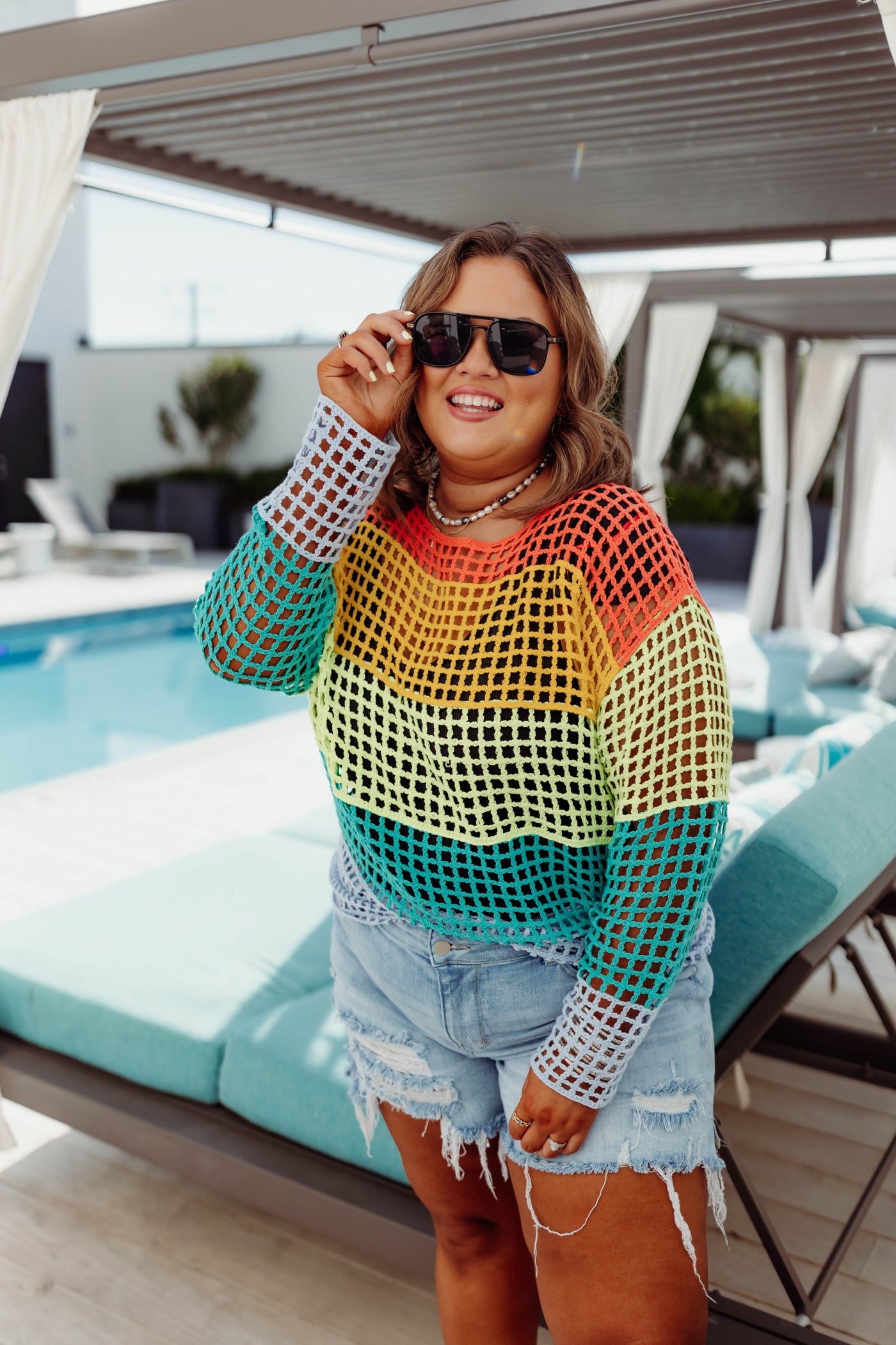 Multicolor Striped Crochet Pullover