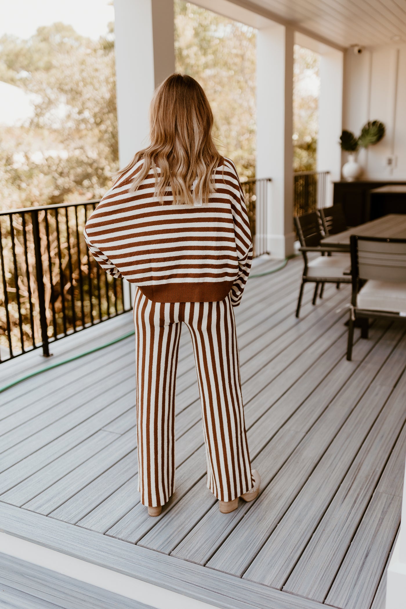 Brown Striped Cropped Sweater and Pant Set