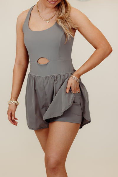 Charcoal Sleeveless Front Keyhole Athletic Romper