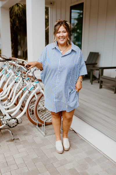 Blue Striped Button Down Dress