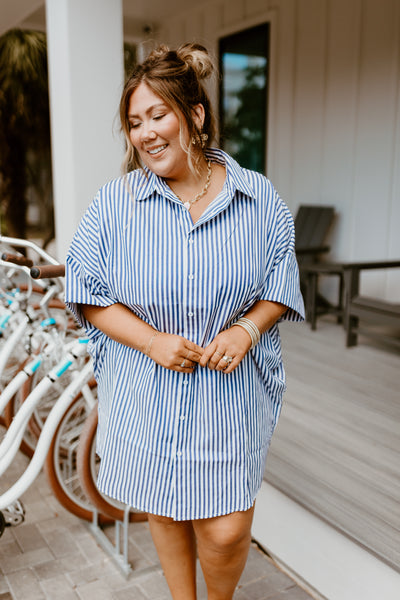 Blue Striped Button Down Dress