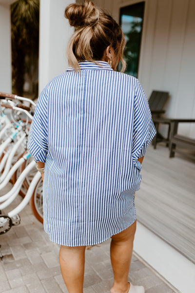 Blue Striped Button Down Dress