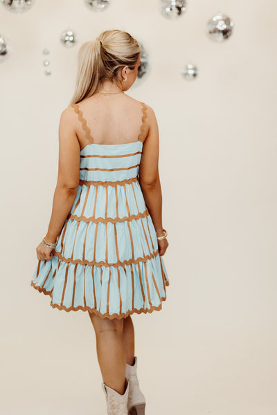 Blue Rust Ric Rac Trim Sleeveless Mini Dress