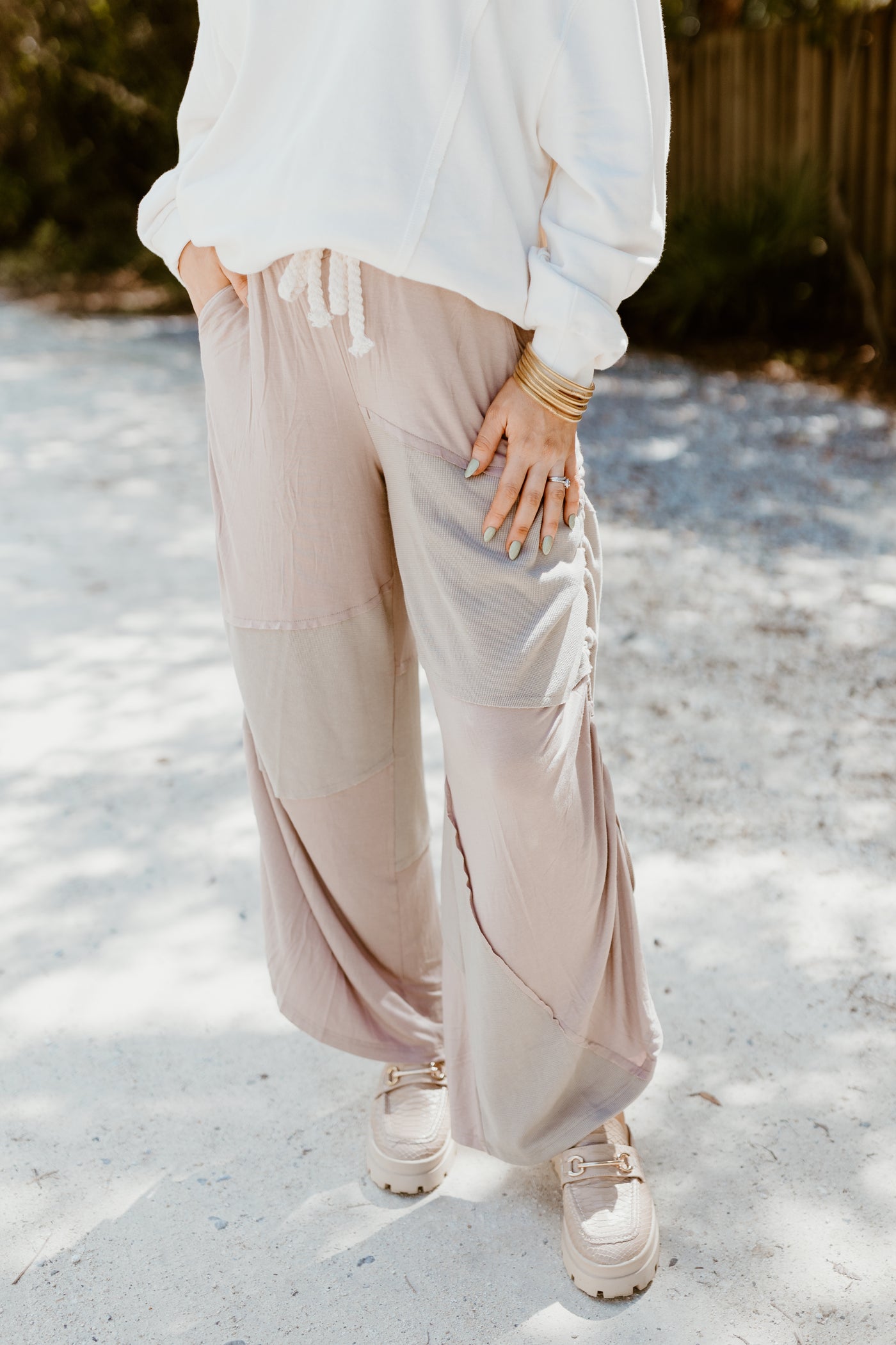 Espresso Whip Patchwork Braid Tie Wide Leg Pant