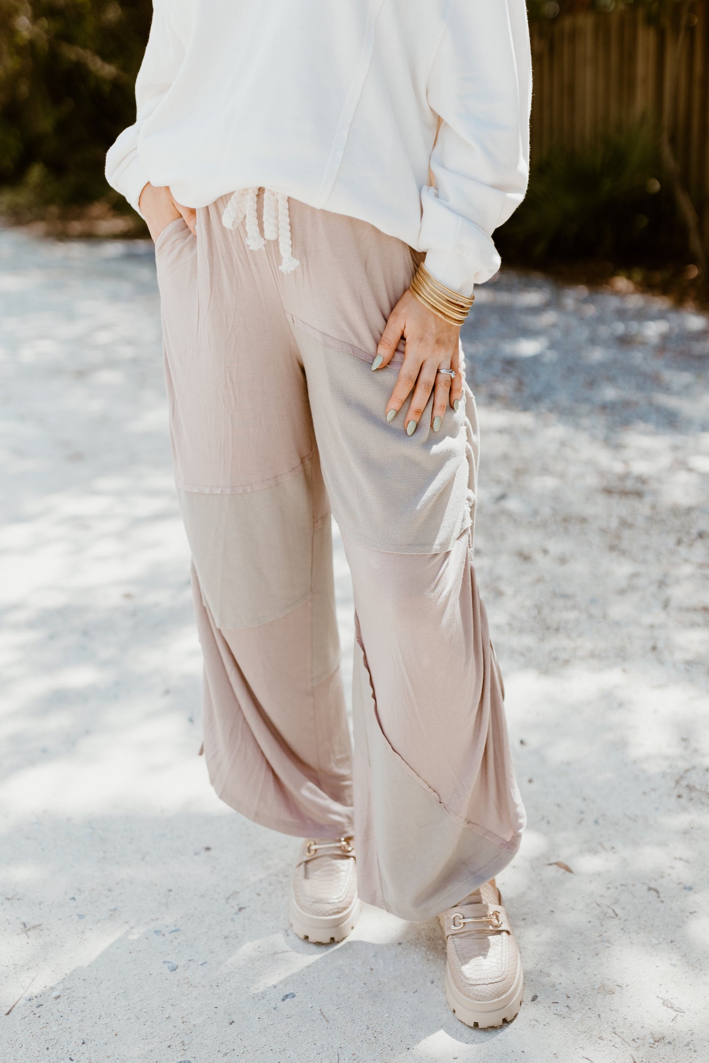 Espresso Whip Patchwork Braid Tie Wide Leg Pant