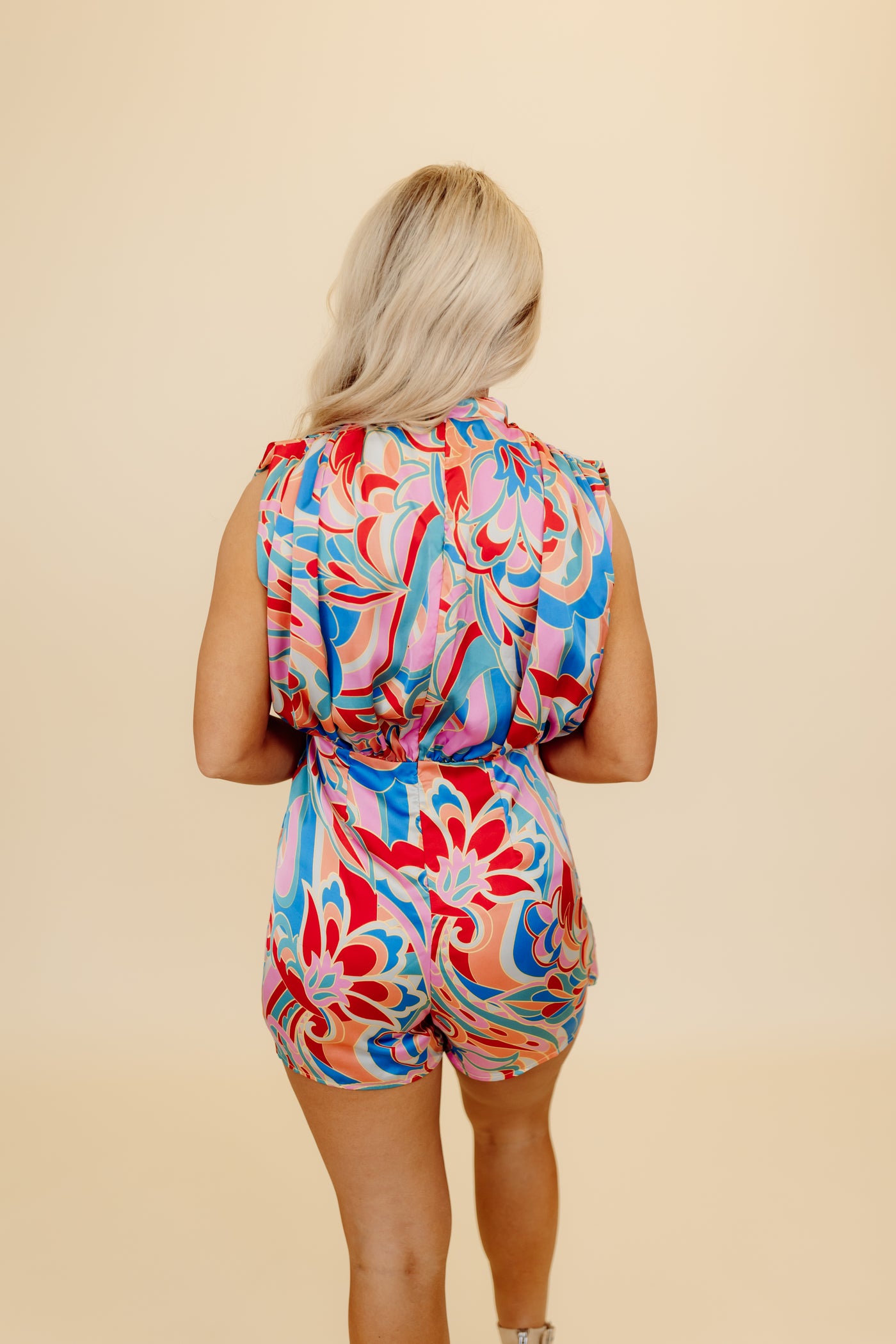 Karlie Blue Abstract Satin Button Romper