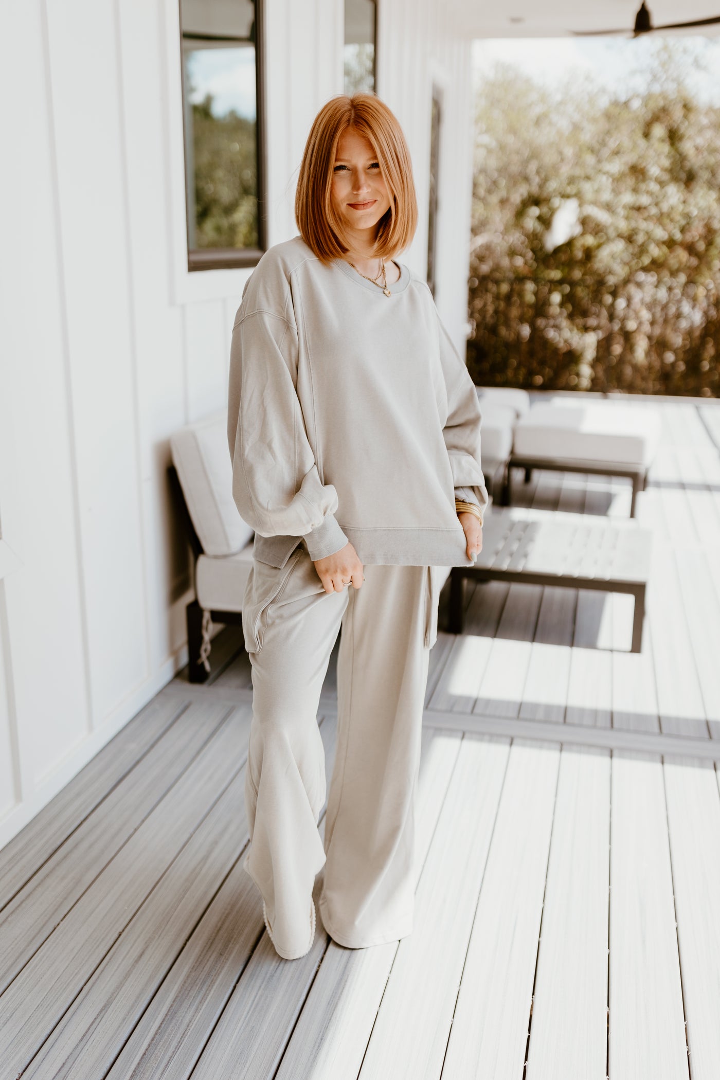 Grey Oversized Pocket Detail Sweatshirt and Wide Leg Pant Set