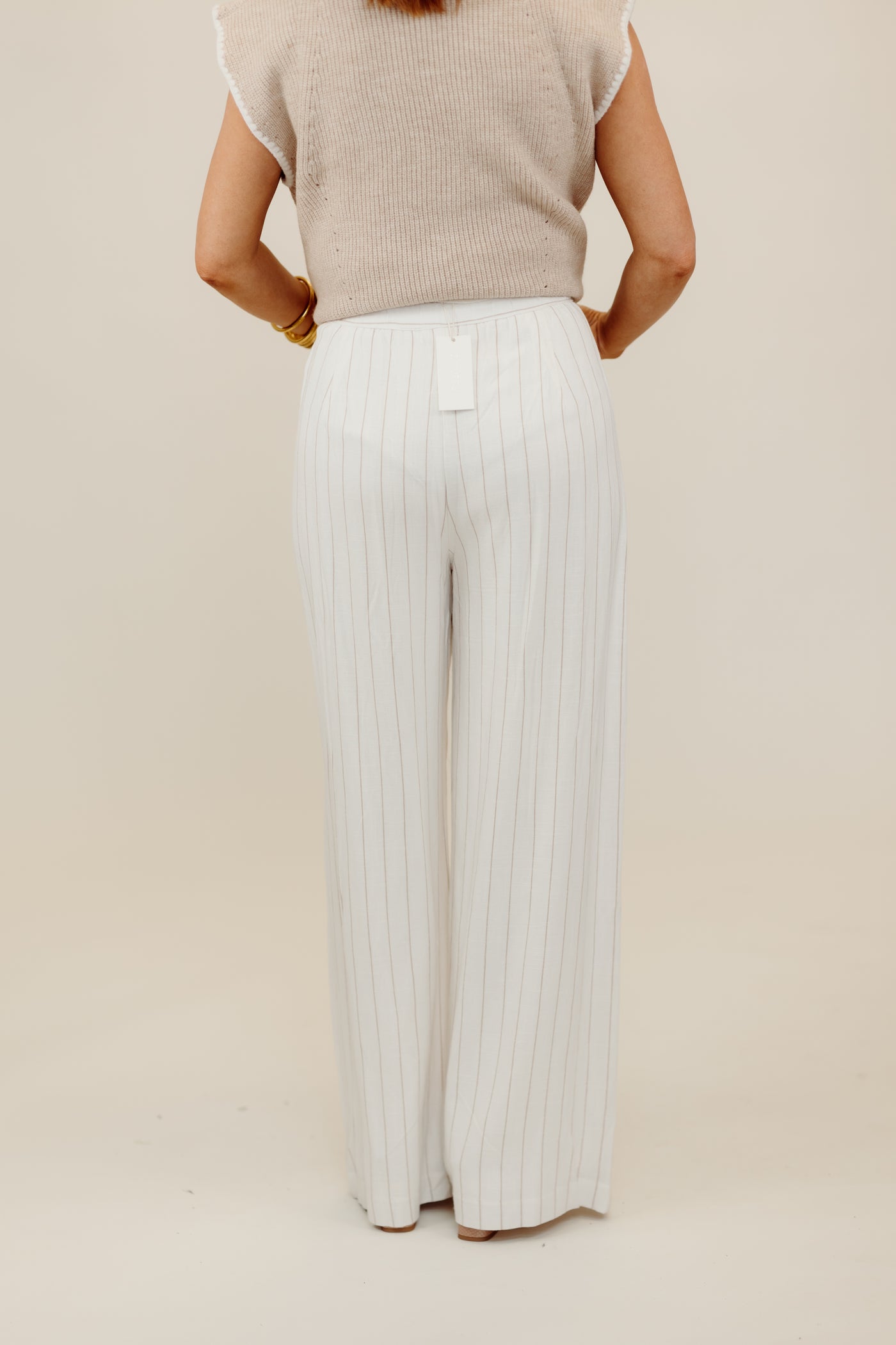 Off White Striped High Waist Wide Leg Pants