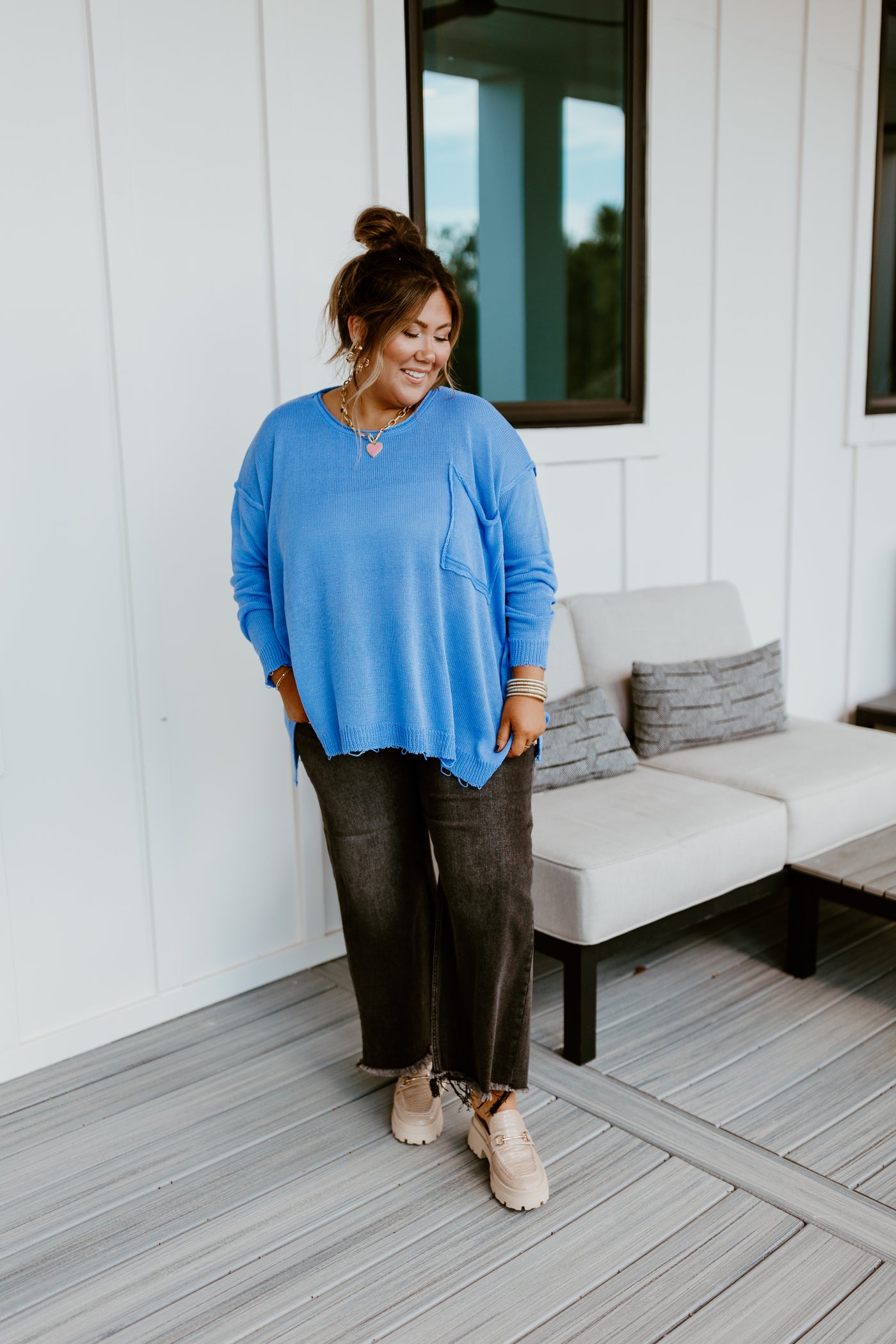 Periwinkle Blue Slouchy Knit Pocket Sweater