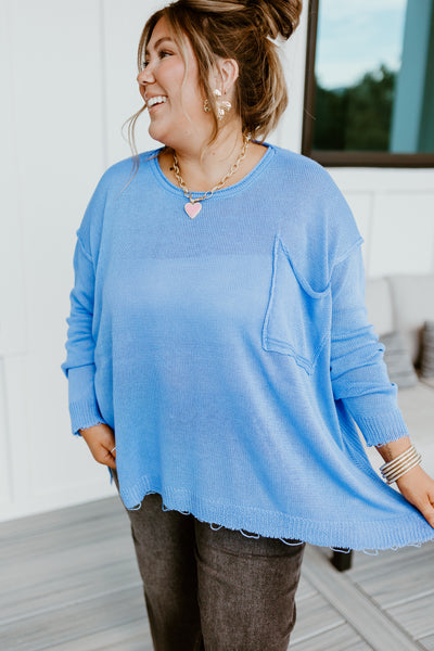 Periwinkle Blue Slouchy Knit Pocket Sweater