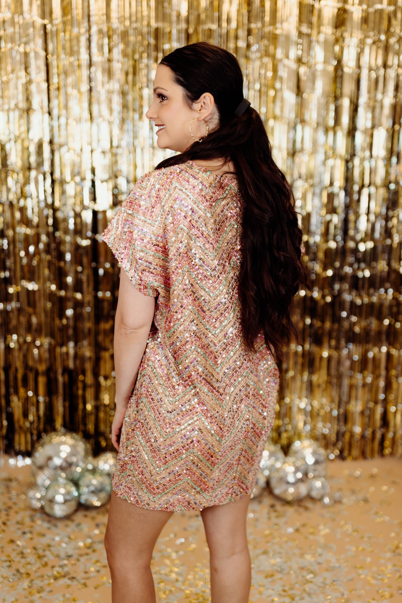 By Together Gold Mix Sequin Patterned Dress