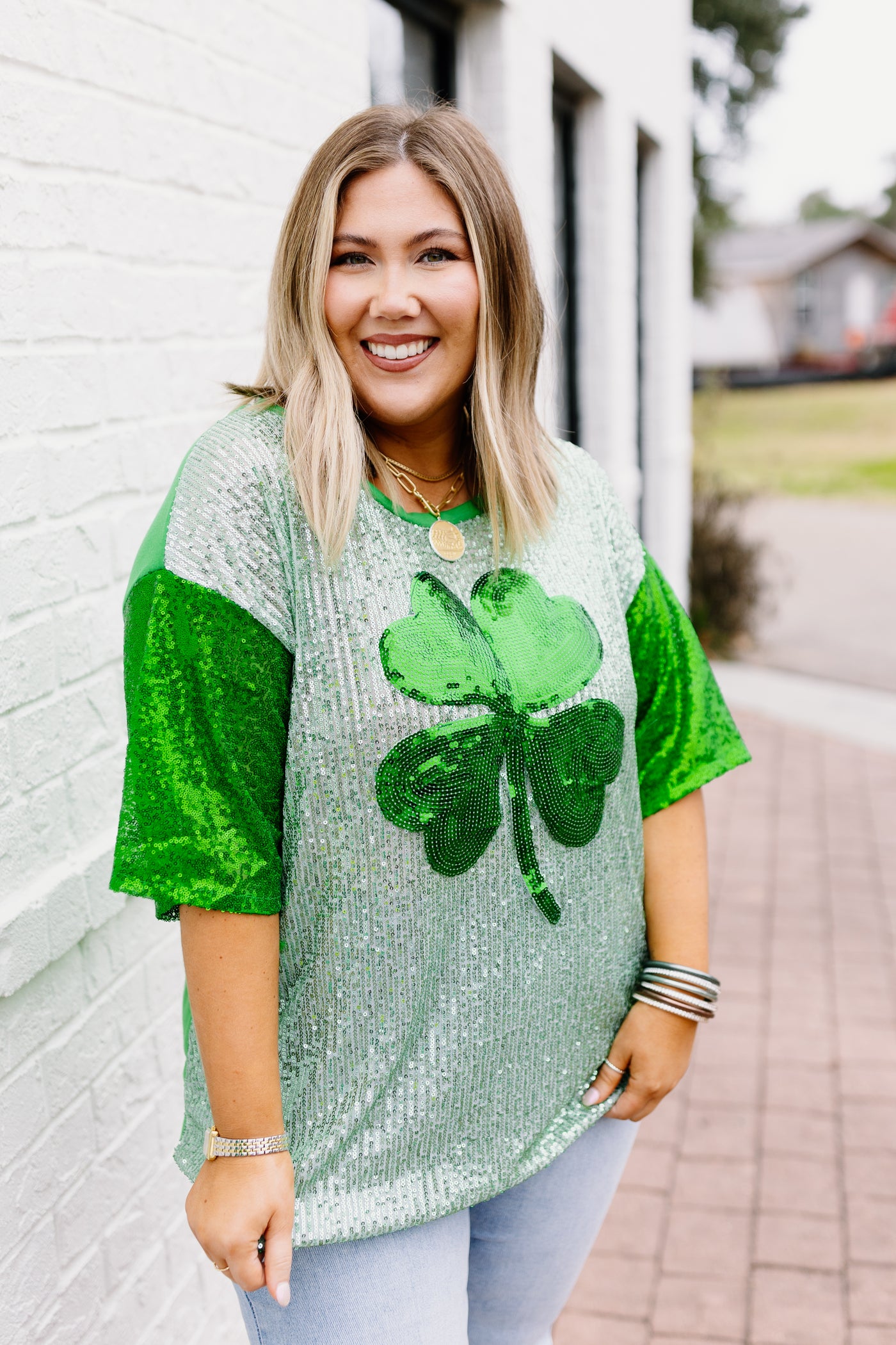 Sage Green St. Patty's Day Sequin Clover Tee